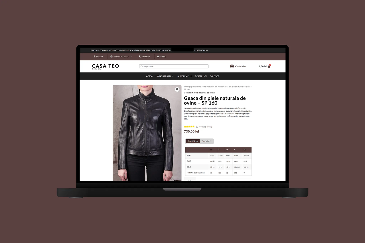 Casa Teo — magazin online de haine din piele, construit de Acid Studios